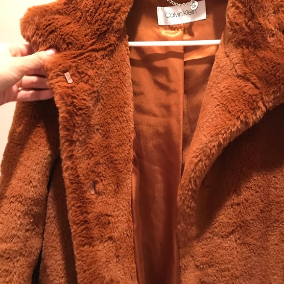 Calvin Klein Stand Collar Faux Fur Coat - Picture 3 of 8